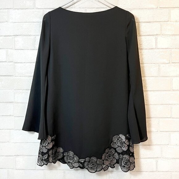 Marciano Black Long Bell Sleeve Sequin Silver Roses Dress XS - Picture 5 of 5